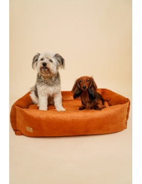 Orthopedic bed for a dog SONO Velvet Waterproof Cognac