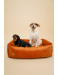 Orthopedic bed for a dog SONO Velvet Waterproof Cognac