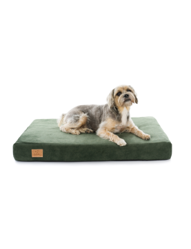 Orthopedic dog mattress Green Recycled Velvet with bone shaped pillow