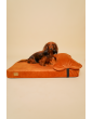 Orthopedic dog mattress Waterproof Cognac Velvet with bone shaped pillow