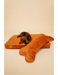 Orthopedic dog mattress Waterproof Cognac Velvet with bone shaped pillow