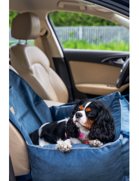 "Ero Soft" dog car seat VELVET water repellent DARK BLUE size S/M/L WITH SEAT BELT