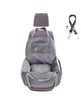 "Ero Soft" dog car seat VELVET water repellent LIGHT GREY size S/M/L WITH SEAT BELT