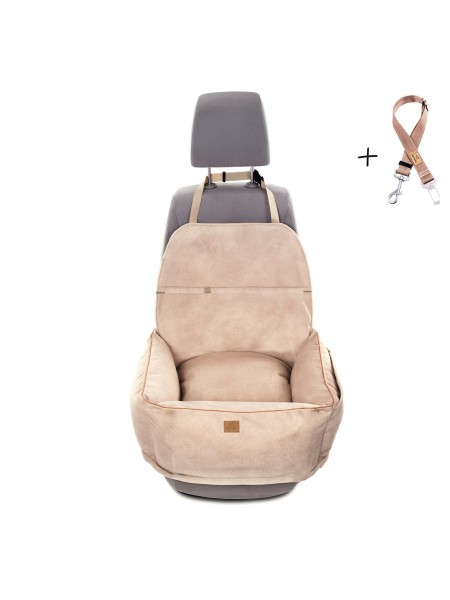 "Ero Soft" dog car seat VELVET water repellent BEIGE size S/M/L WITH SEAT BELT