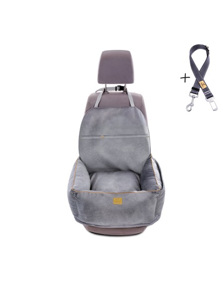 "Ero Soft" dog car seat VELVET water repellent LIGHT GREY size S/M/L WITH SEAT BELT