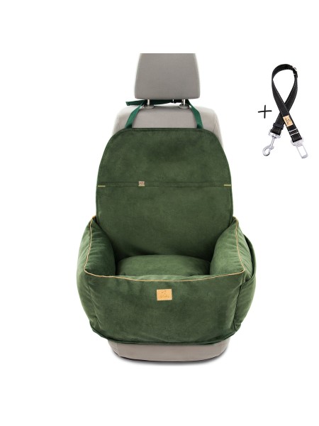 "Ero Soft" dog car booster seat RECYCLED VELVET EMERALD GREEN size S/M/L