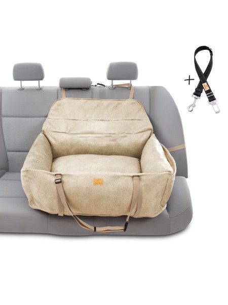 "Ero Soft" dog car seat VELVET water repellent BEIGE size L WITH SEAT BELT