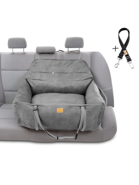 "Ero Soft" dog car seat VELVET water repellent LIGHT GREY size L WITH SEAT BELT