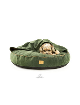 Dog bed round cushion with blanket VELVET EMERALD GREEN
