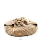 Dog bed round cushion with blanket VELVET DARK BEIGE