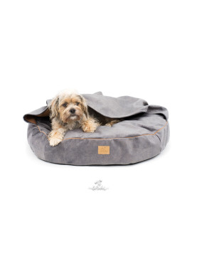 Dog bed round cushion with blanket VELVET GREY