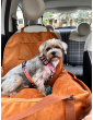 "Ero Soft" dog car seat VELVET water repellent COGNAC size S/M/L WITH SEAT BELT