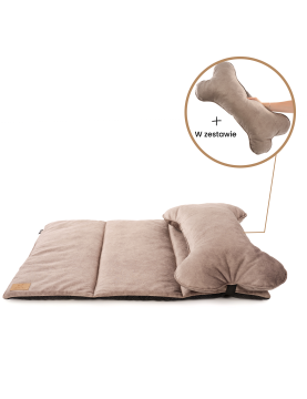 Costa roll-up dog travel bed DARK BEIGE RECYCLED VELVET